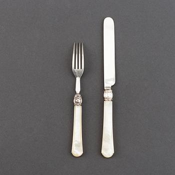 Atkin Brothers, 18+16 silver and mother of pearl cutlery, Sheffield, 1853, swedish import mark.