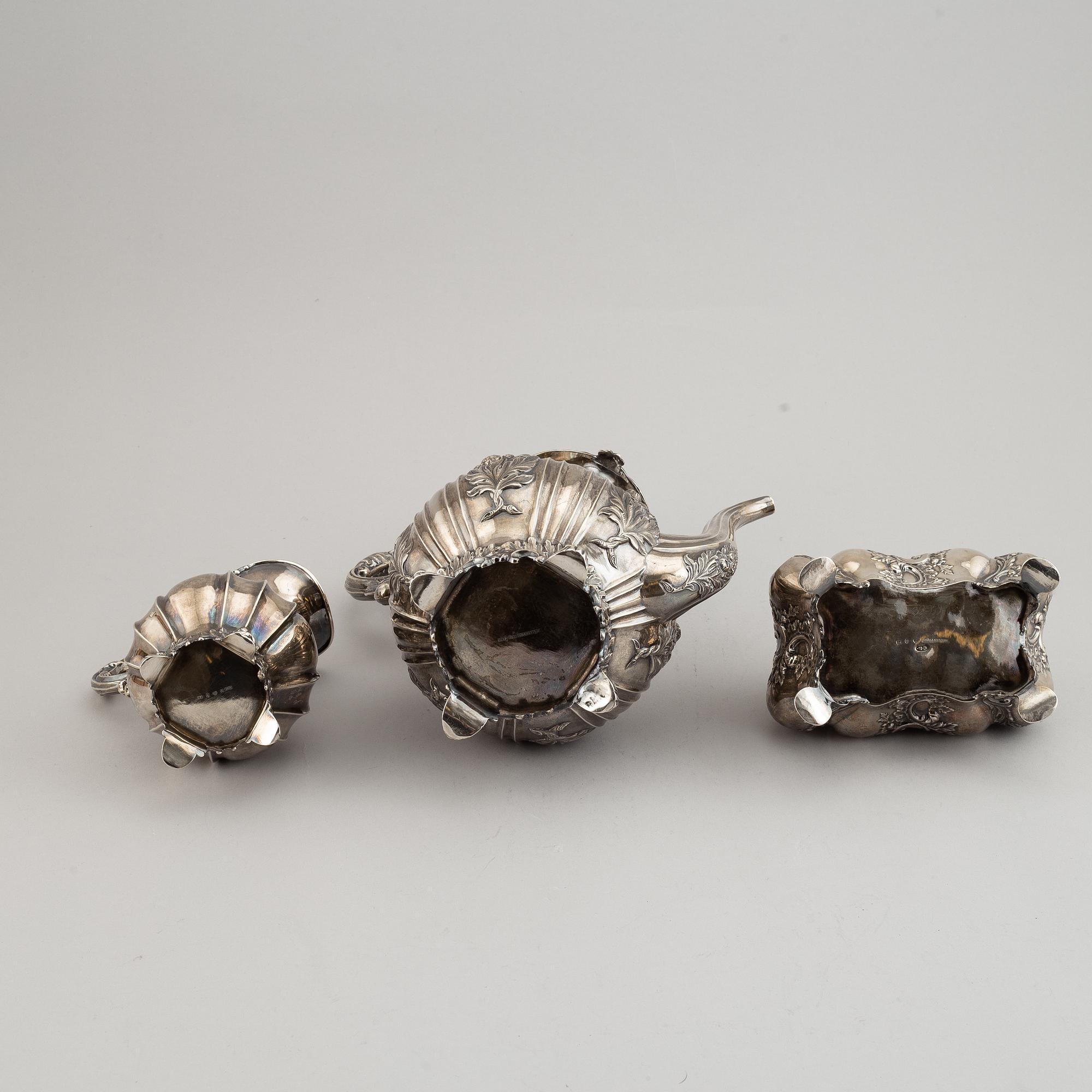 A Swedish matched three-piece coffe-set, mark of Mollenborg, Stockholm 1845 and 1852.
