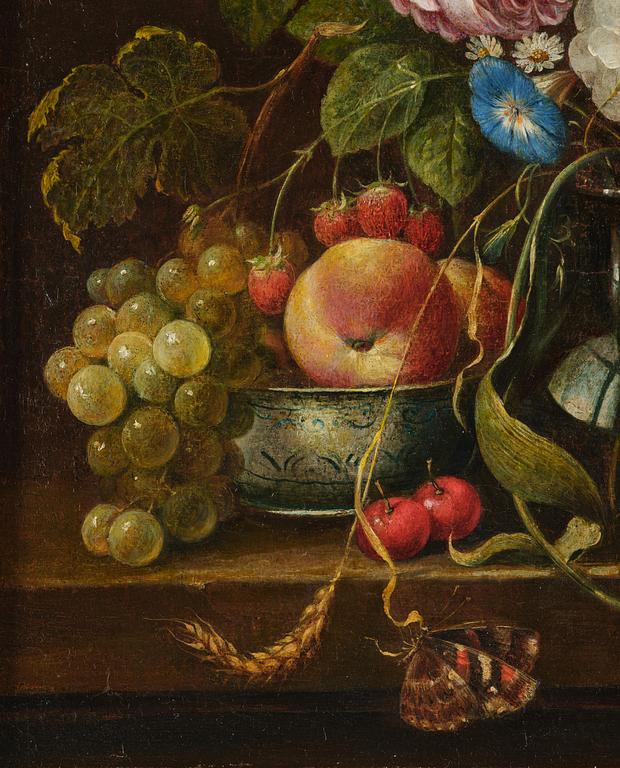 Jan Davidsz. de Heem, after, Still life with flowers, fruits, and a admiral butterfly.
