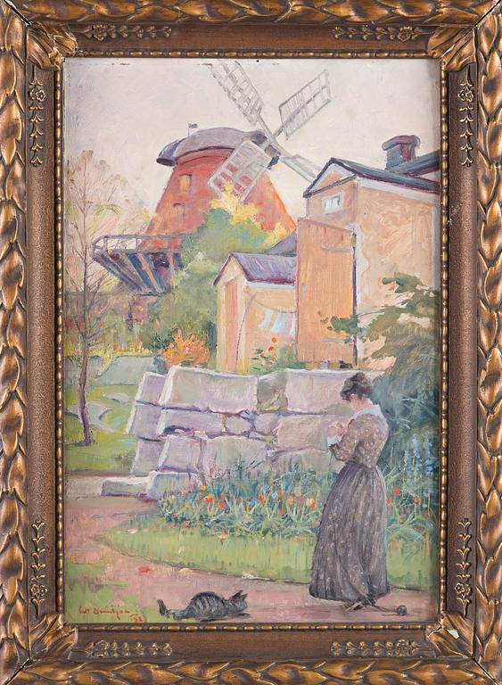 Carl Otto Danielson, Woman with cat by the windmill.
