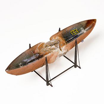 Bertil Vallien, a unique sand cast glass sculpture of a boat, Kosta Boda, Sweden, 1980s.