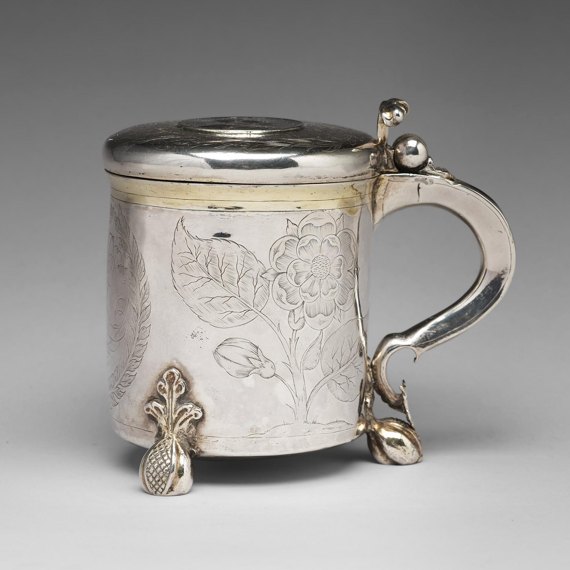 Lars Månsson, dryckeskanna, silver, (verksam i Lidköping -1639-1662-). Barock.