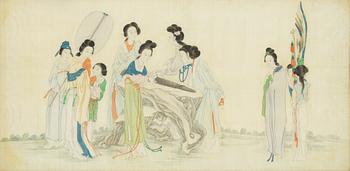 Unidentified artist, Elegant ladies in garden, China, early 20th century.