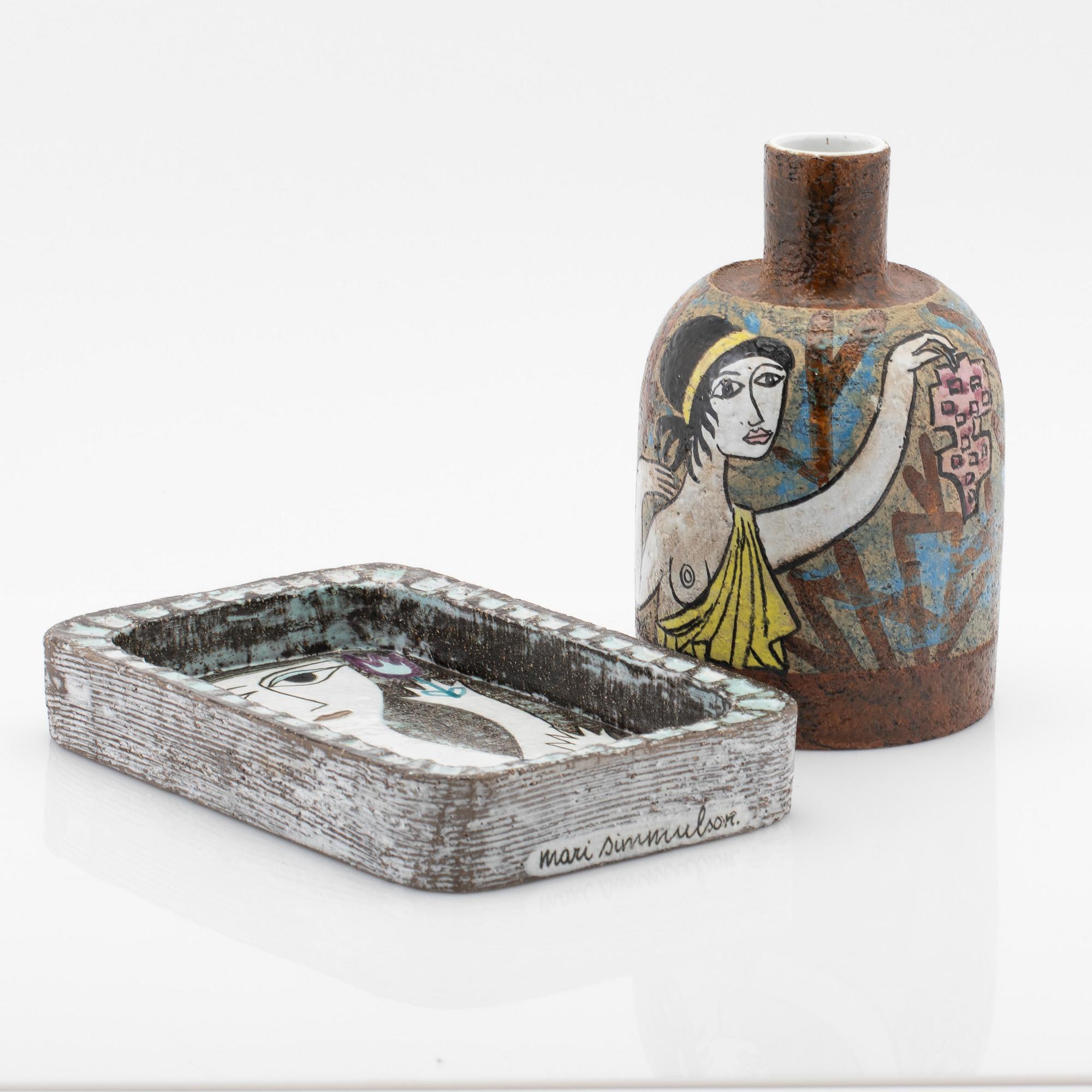 Mari Simmulson, vase / lamp base and plate, Upsala-Ekeby.