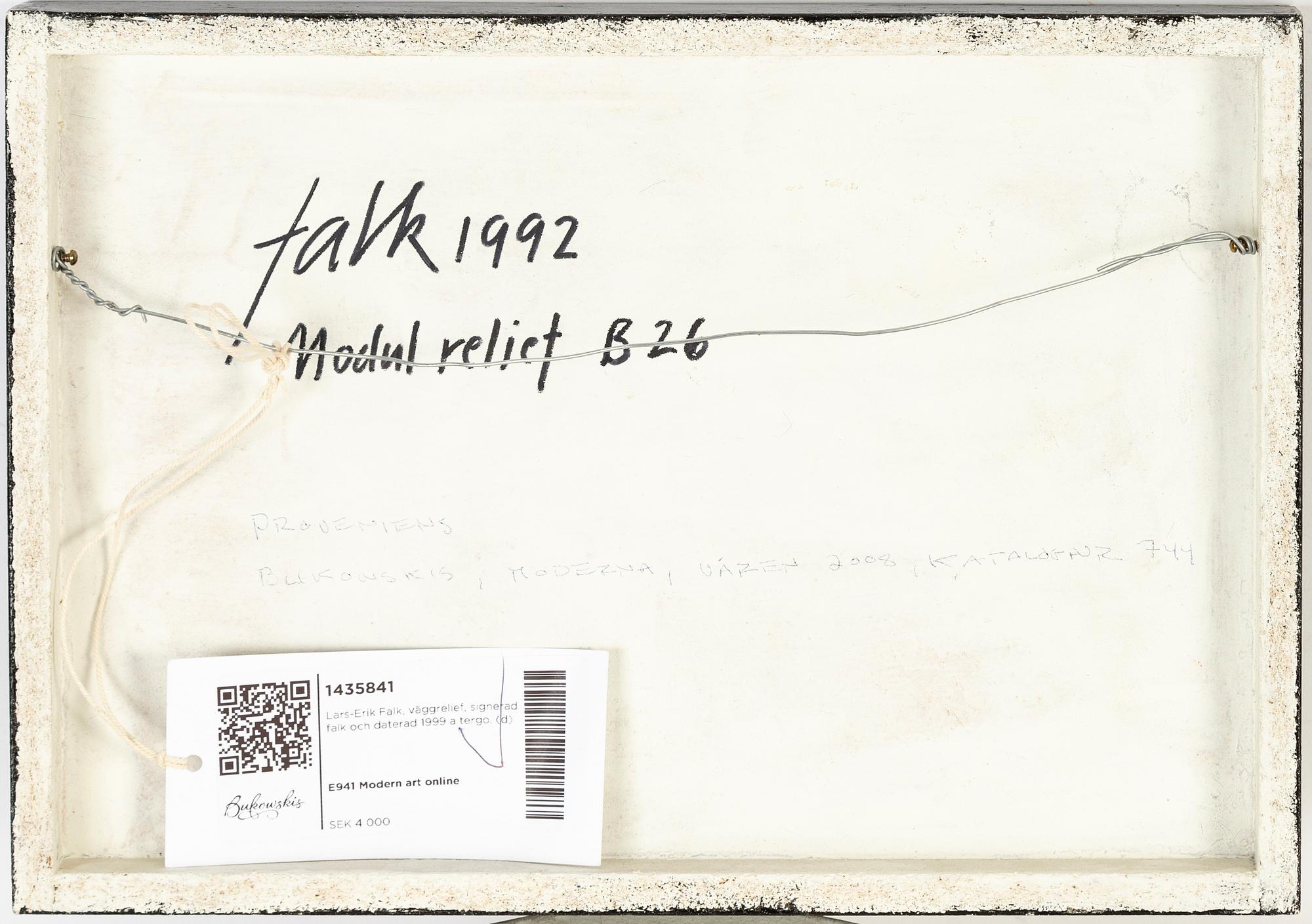 Lars-Erik Falk, relief, signed falk and dated 1999 verso.