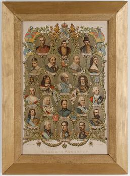 TAVLA, "Sveriges Regenter", litografi.