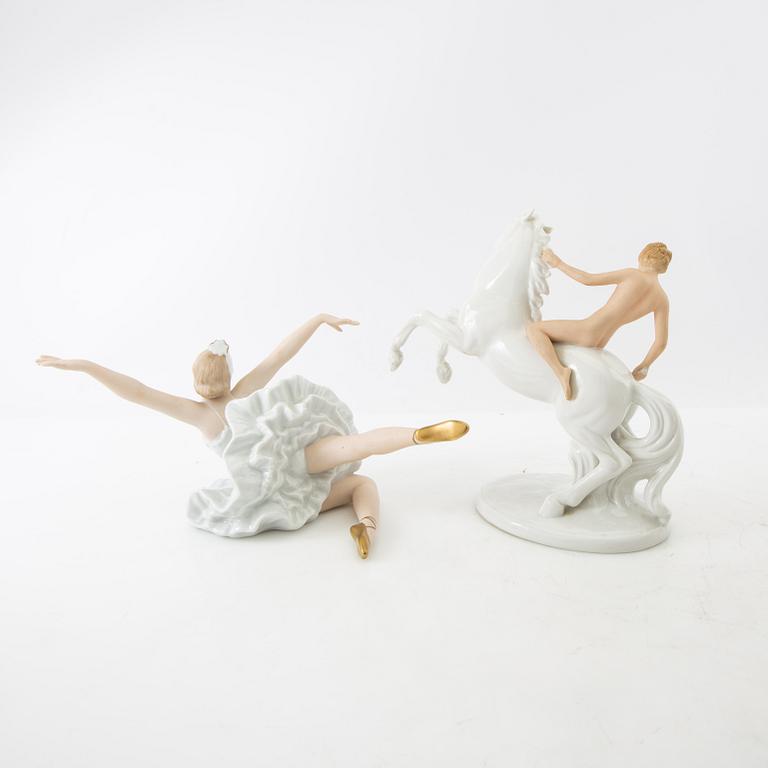 Figurines 5 pcs Royal Dux and Wallendorf, Germany mid-20th century porcelain.