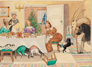 85. Elsa Beskow, Petter och Lotta blir skrämda av julbocken.