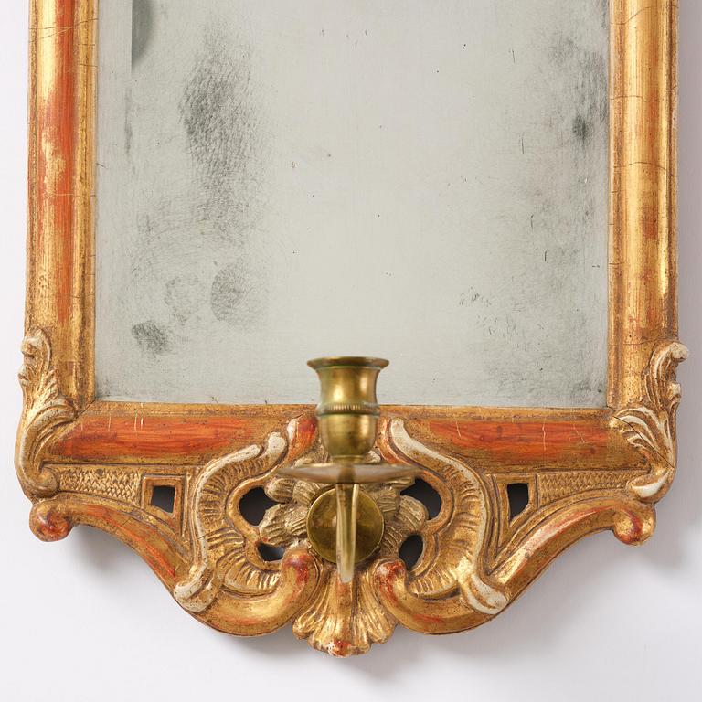 A pair of giltwood one-branch girandole mirrors by JP Larsson.
