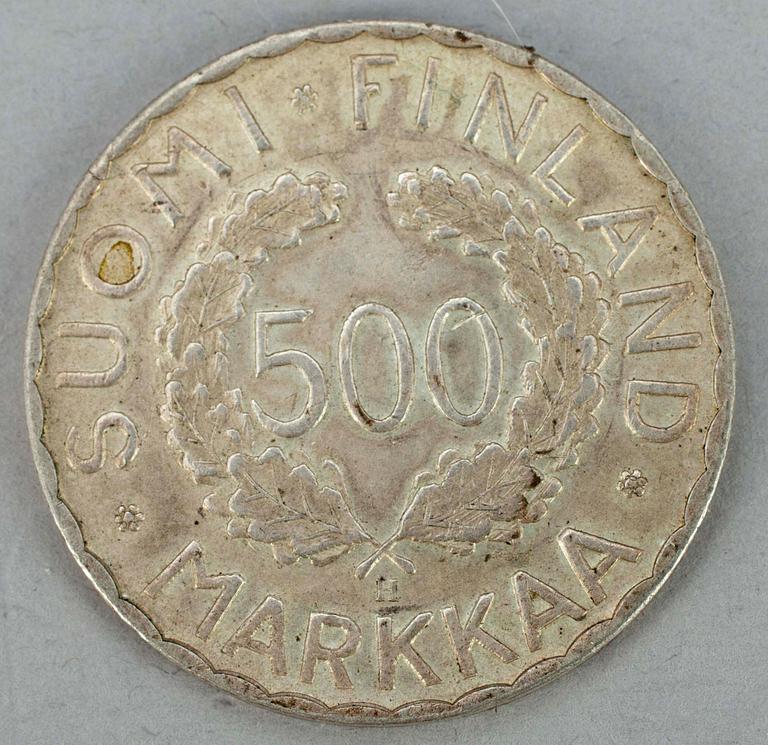 MINNESMYNT, silver, 500 mark Finland 1952.