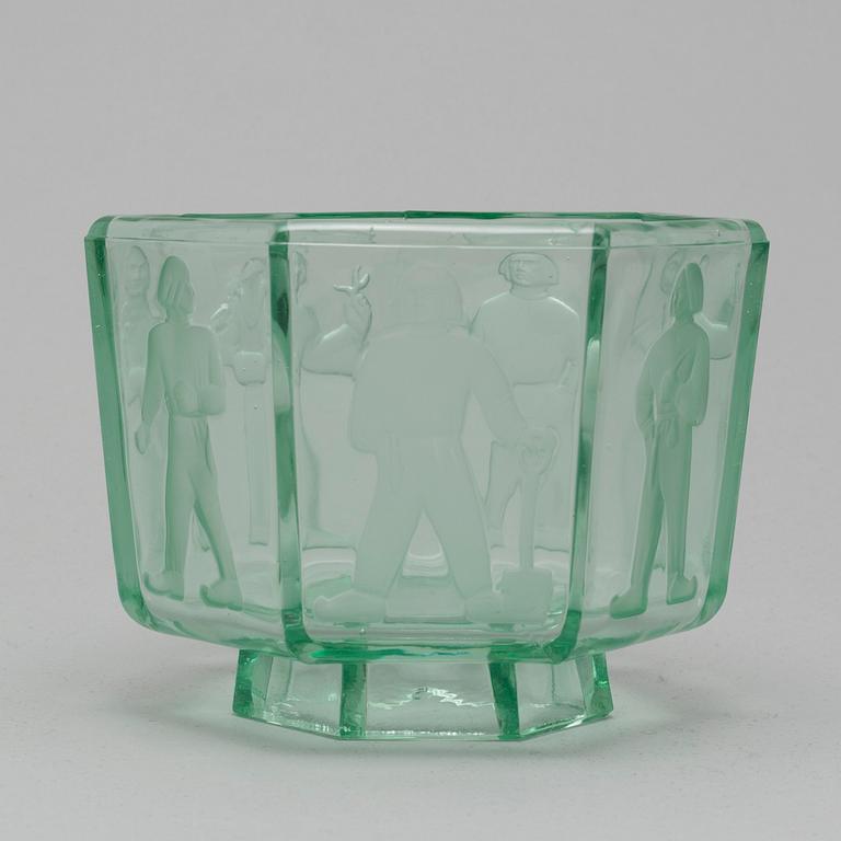BOWL, glass, "Seitsemän veljestä"(Seven brothers). Riihimäki Lasi, 1930/40's.