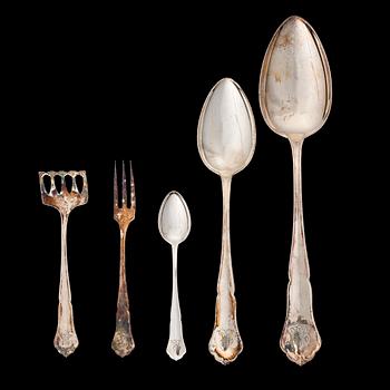 A set of Chippendale silver cutlery, 68 pcs, Kultakeskus, Finland 1962-1965. Weight, knives excluded, circa 1660 g.