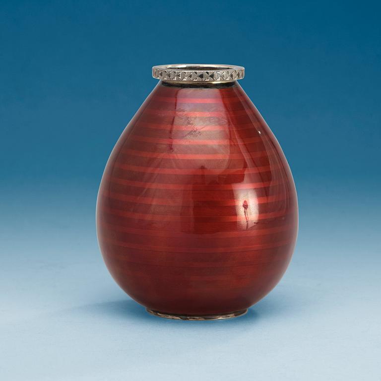 A David-Andersen sterling and red enamel vase, Norway probably 1930's.