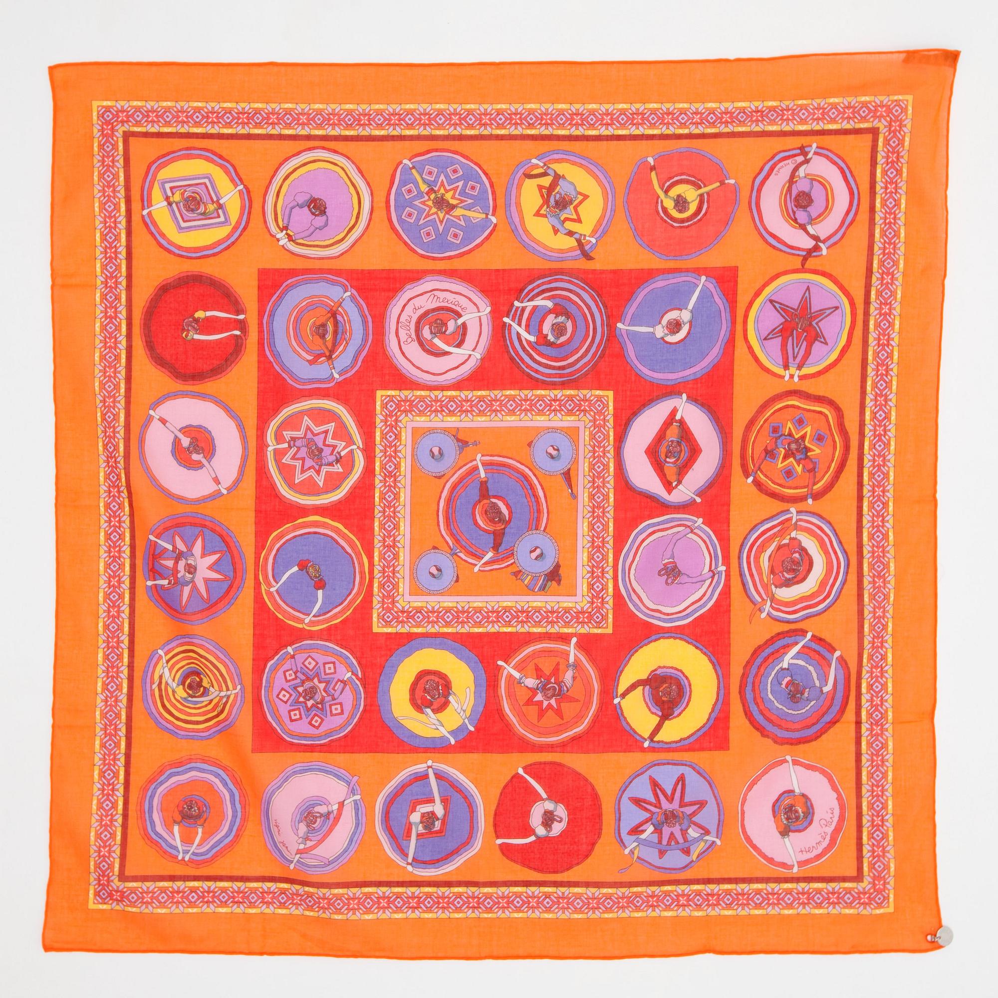 HERMÈS, pochette samt scarf, "Cheval Fleuri" samt "Belles du Mexique".