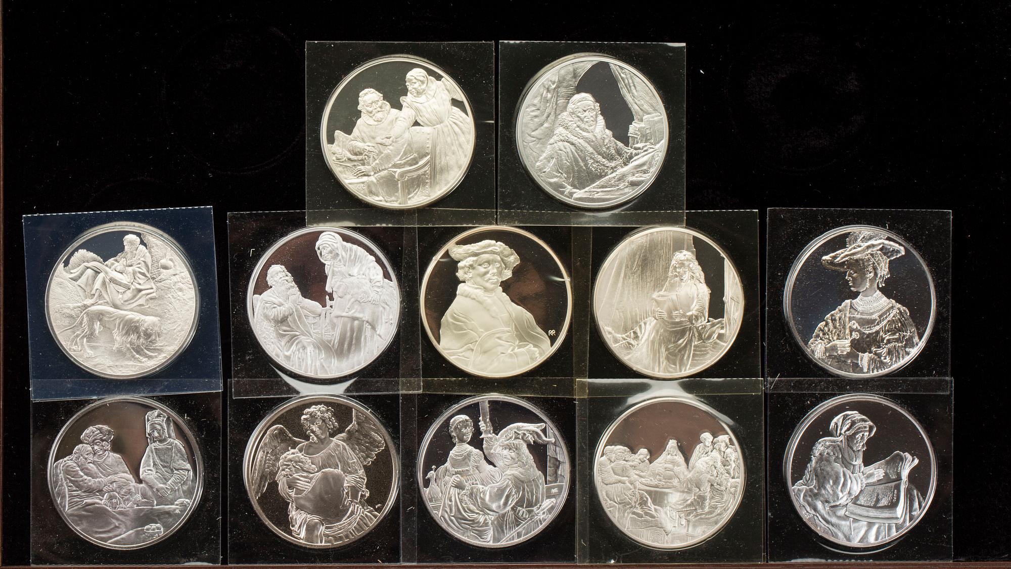 MEDALJER, ca 143 st, sterlingsilver, Franklin Mint, 1900-talets fjärde kvartal. Total vikt ca 6200 gram.