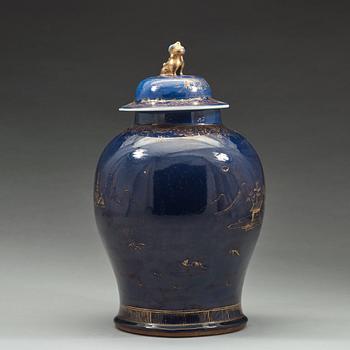 A large blue glazed jar with cover, Qing dynasty, Qianlong (1736-95).