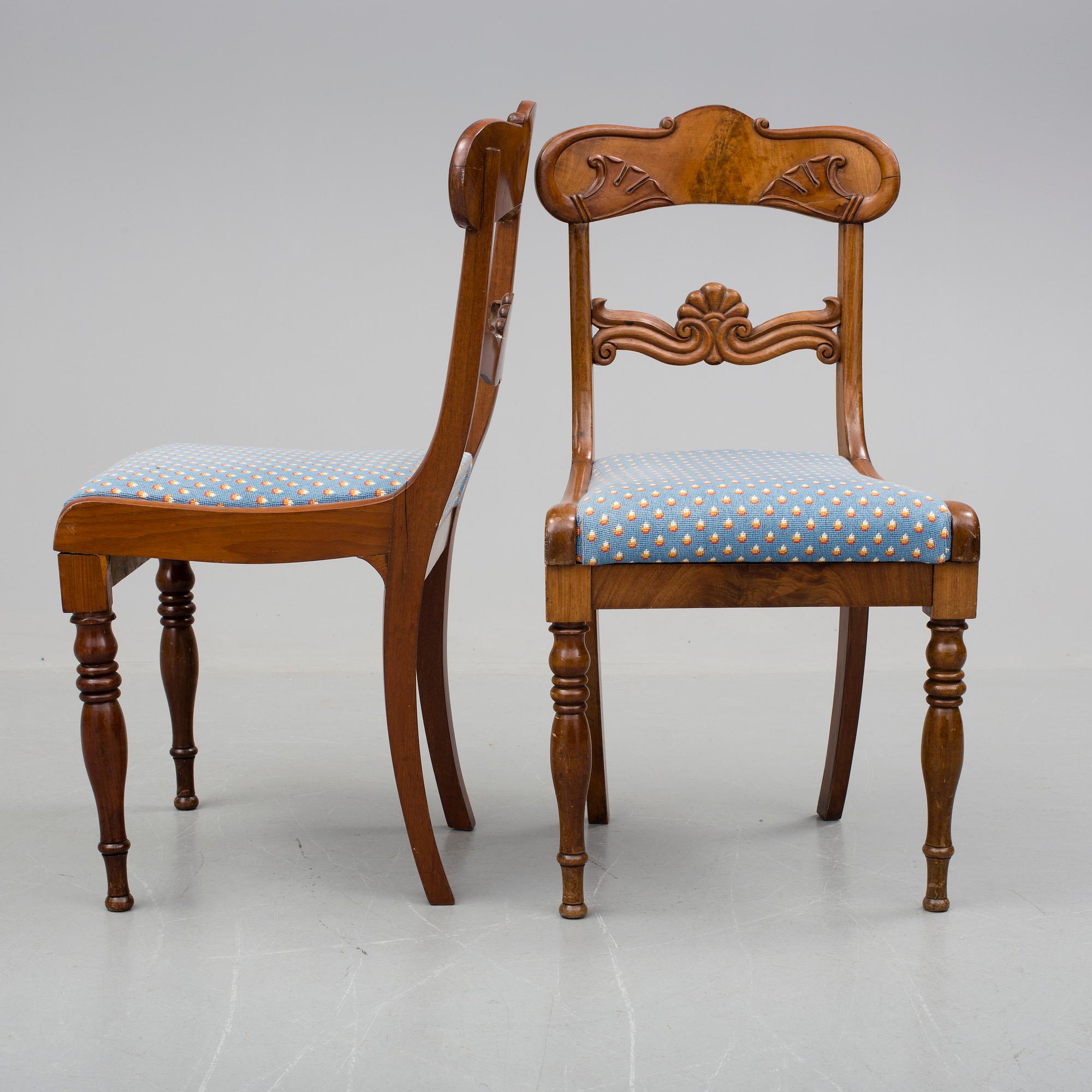 STOLAR, 6 stycken, senempire, 1800-talets mitt.