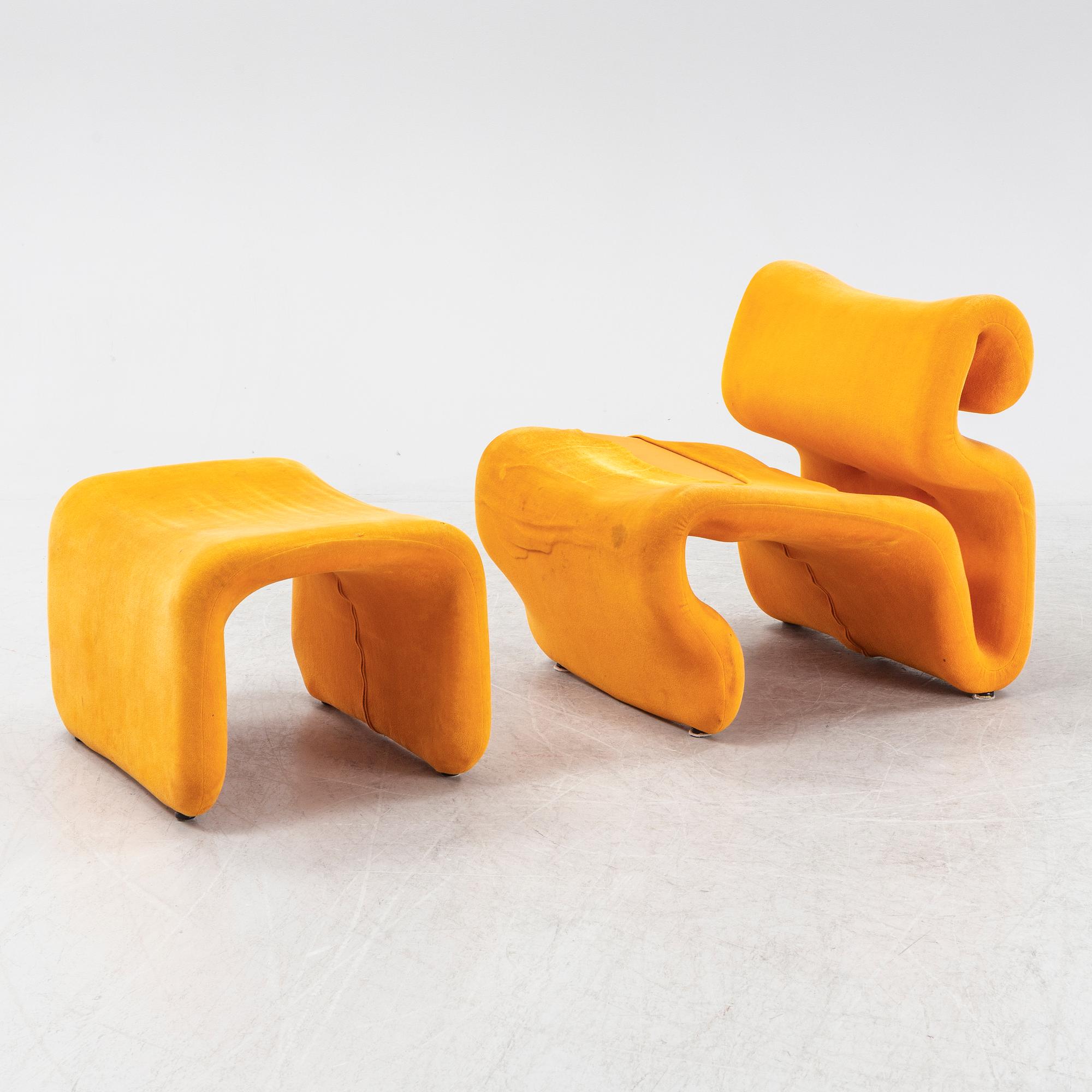 Jan Ekselius, fåtölj med fotpall, "Etcetera", JOC möbler, Vetlanda, 1970-tal.