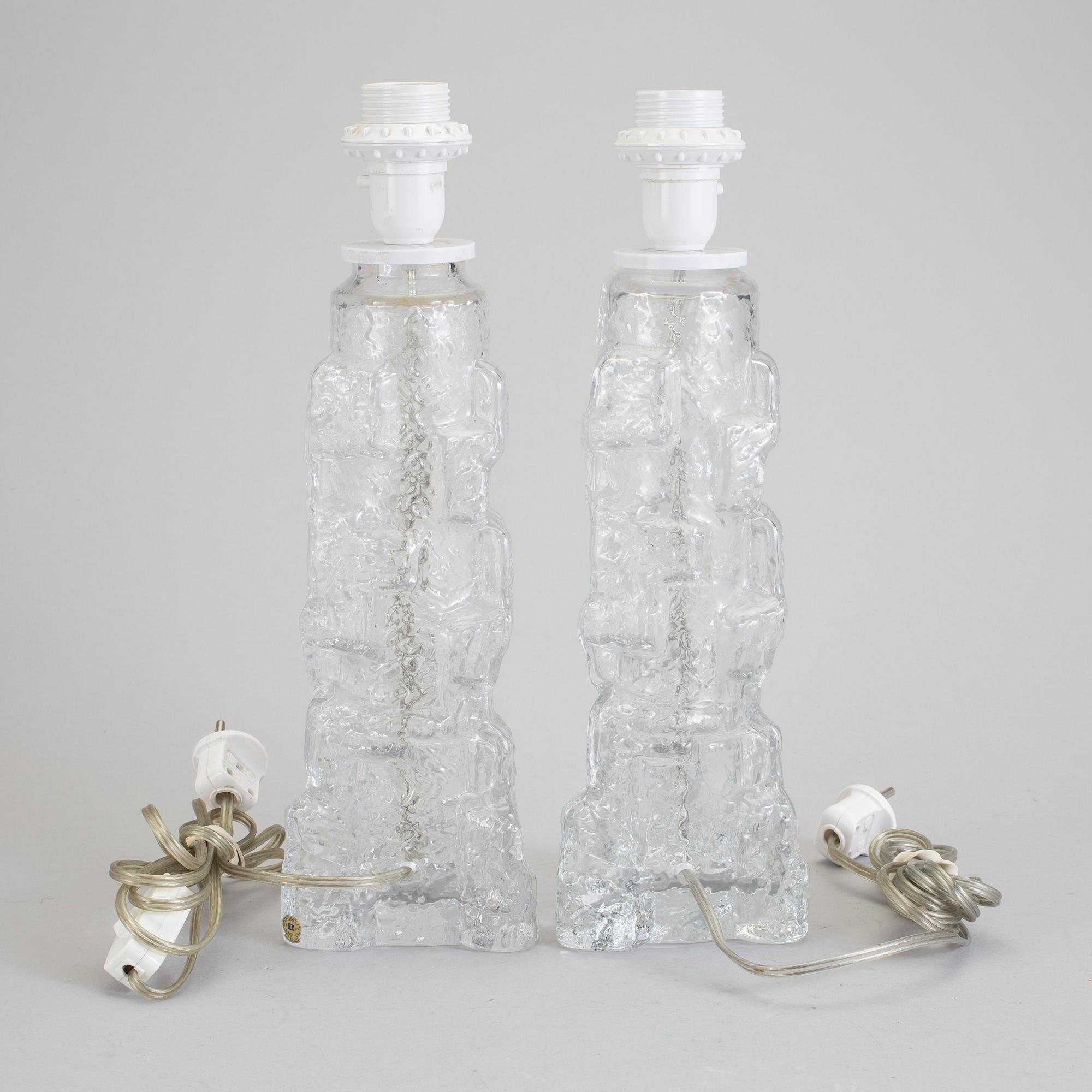 BORDSLAMPOR, ett par, glas, Reijmyre. 1960-tal.