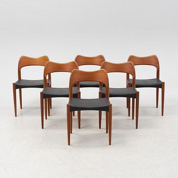Arne Hovmand-Olsen, six teak chairs, Mogens Koch, Denmark, mid 20th Century.