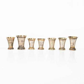 Seven Swedish silver beakers, mark of KG Markströms, Uppsala, including with year mark 1926.