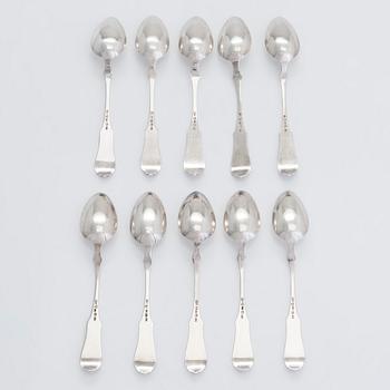 A set of ten mid-19th-century spoons, maker's mark of Gustaf Lönnqvist, Porvoo, Finland 1857.