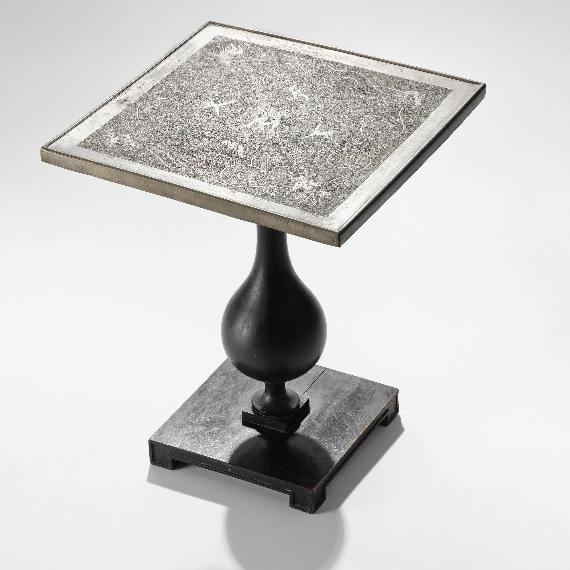 Anna Petrus, a pewter top tray table on a base by Uno Åhrén, executed in her studio, Stockholm, ca 1922-25.
