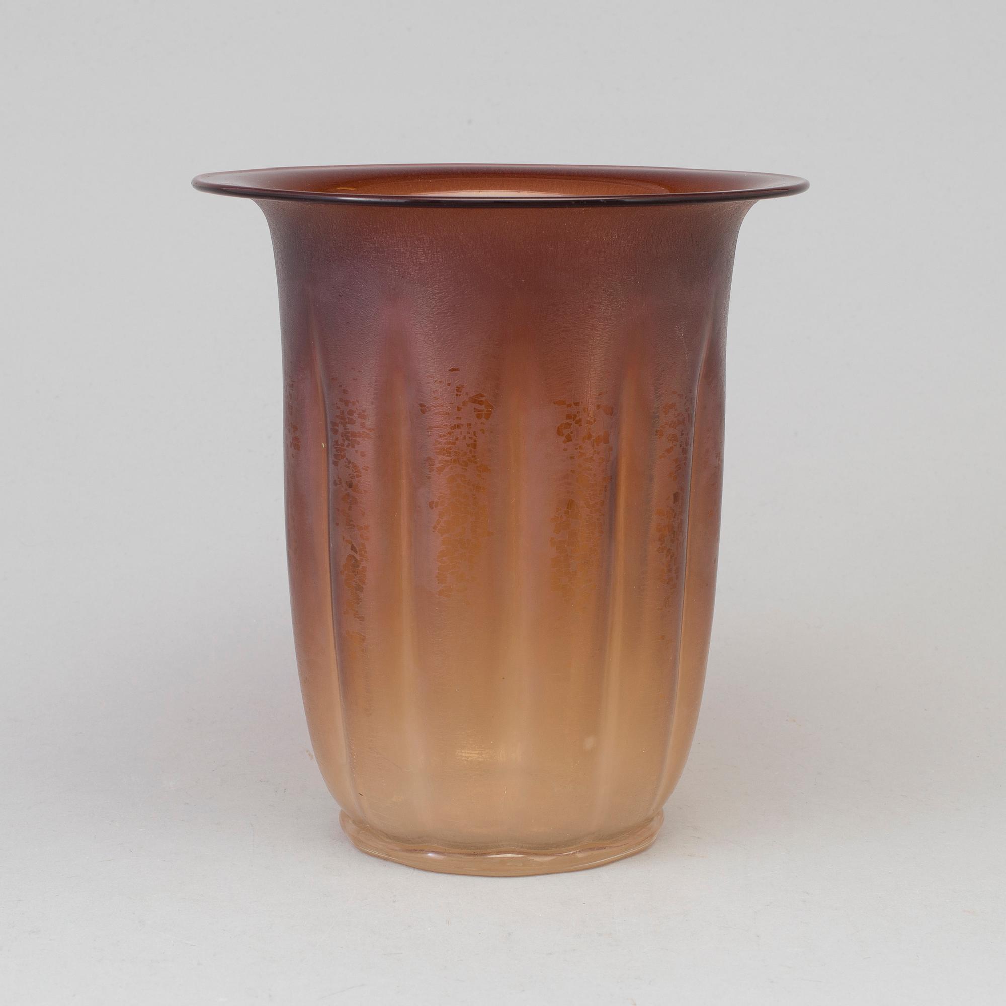 An Andries Dirk Copier amber coloured tin craquelé glass vase, Leerdam, Holland.
