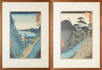 Ando Utagawa Hiroshige, two woodblock prints, probably 19th century.