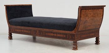 A 1920's daybed, possibly by Carl Malmsten, Bodafors. Stained birch with palisander and other wood inlays.