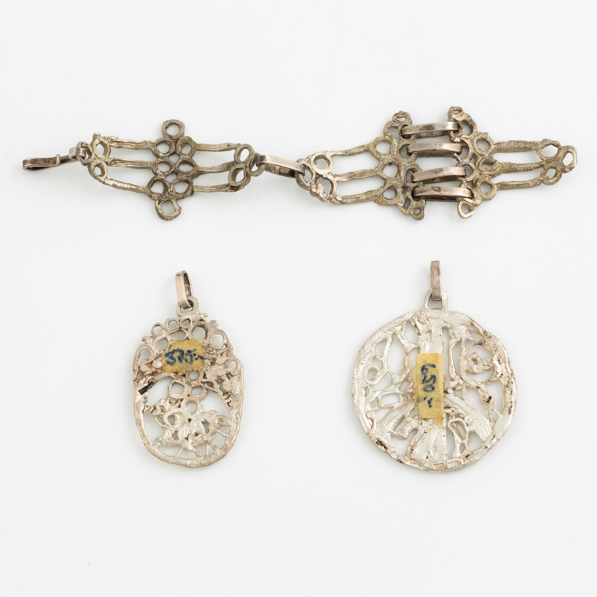 Lars Arby, a bracelet and two pendants, sterling silver, Gothenburg 1982, 1981 and 1978.