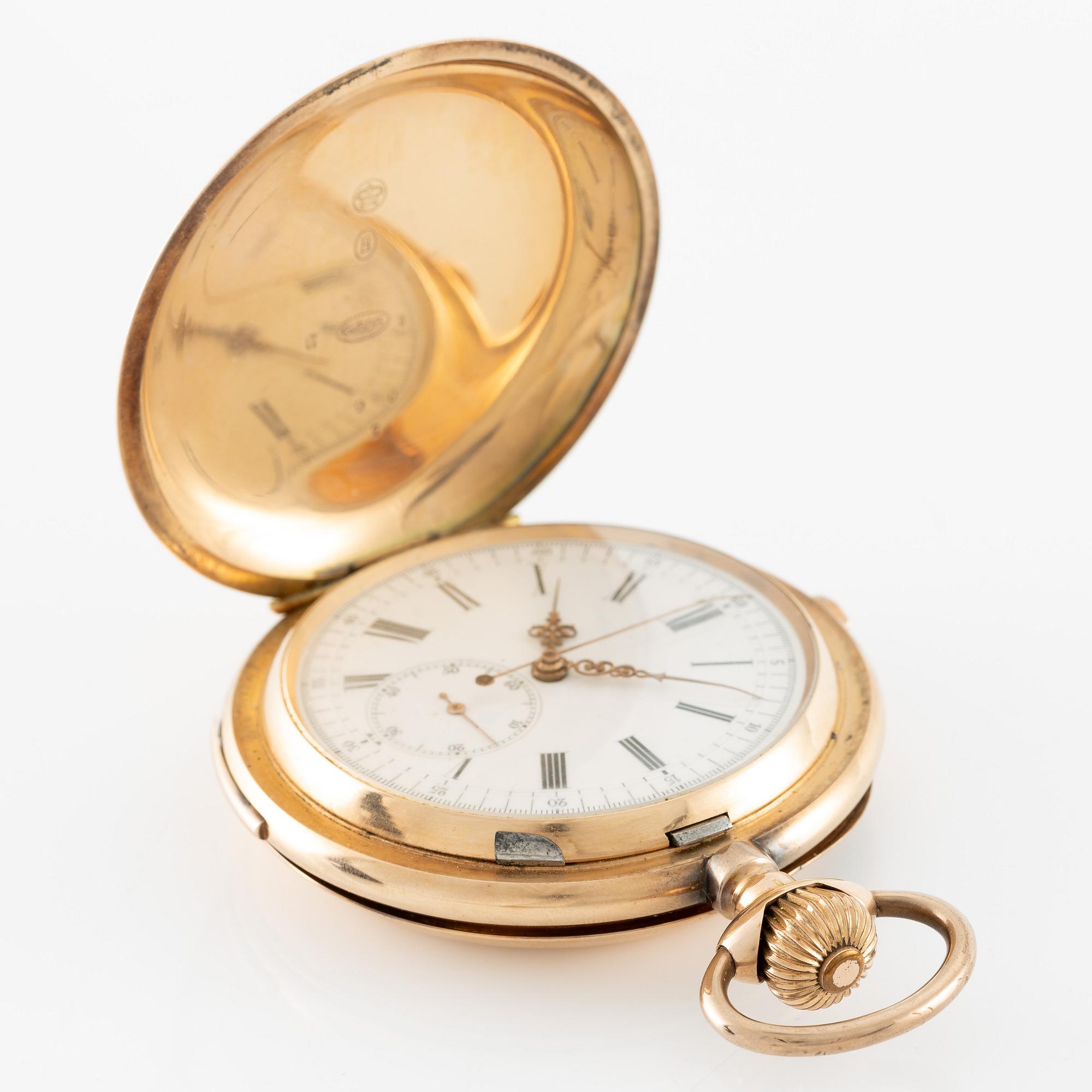 Pocket watch, hunter, 14K gold, 64 mm.