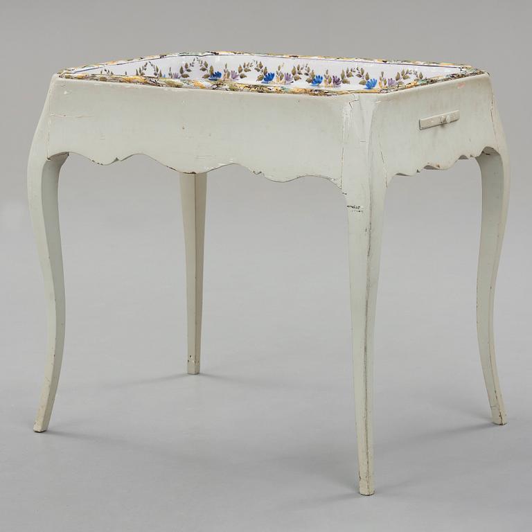 A Swedish Rococo faience tea table, dated 1774.