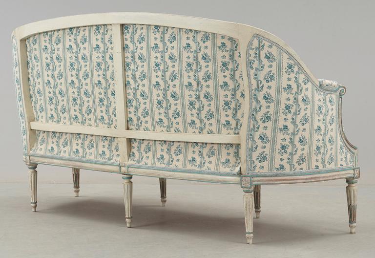 SOFFA, SAMT KARMSTOLAR, ett par. Louis XVI-stil, 1800-tal.