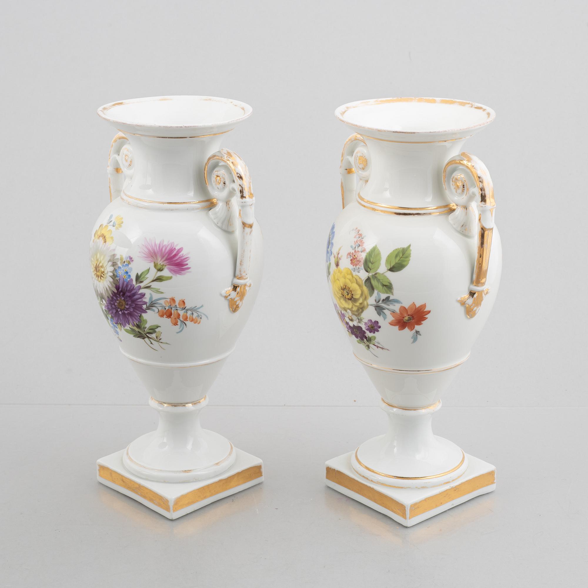 A pair of porcelain baluster vases, Meissen, later part of the 19th century.
