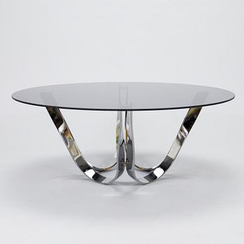 Roger Sprunger, a 1970s glass top coffee table by Roger Sprunger for Dunbar USA.