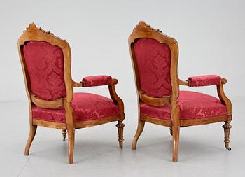 KARMSTOLAR, ett par, nyrenässansstil/nyrokokostil, 1900-talets första hälft.