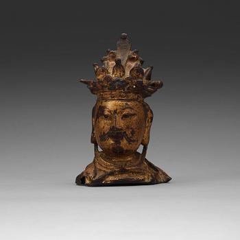 A bronze head of a guardian king, Ming dynasty (1368-1644).