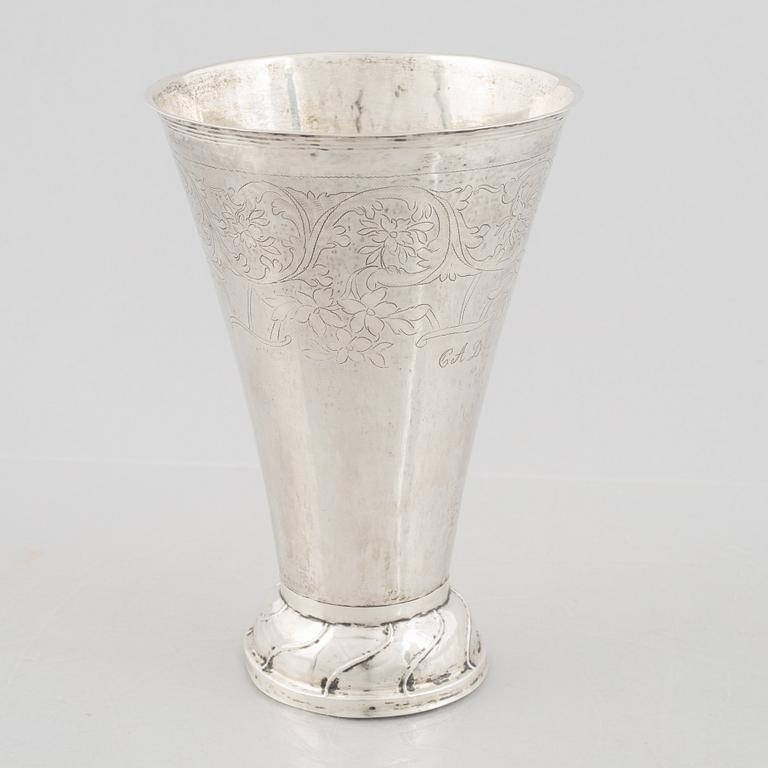 A silver beaker by Christopher Nordin, Hudiksvall 1827.
