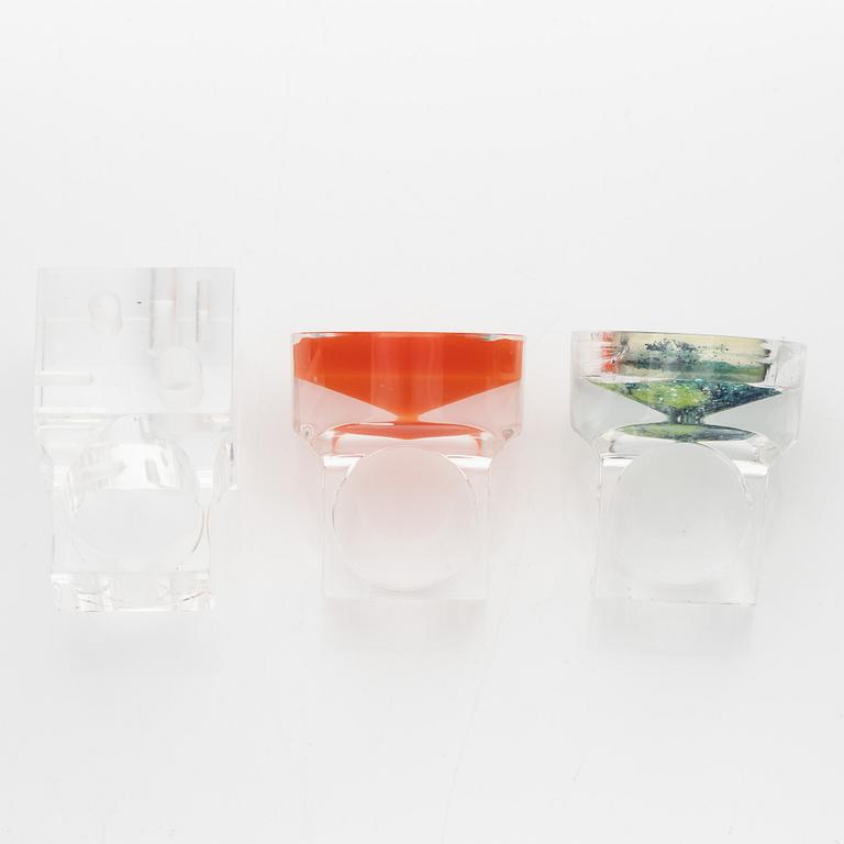 Siv Lagerström, three acrylic plastic rings, 1970s.