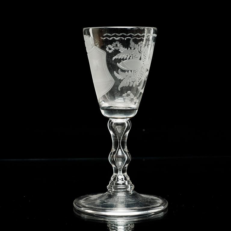 An engraved armorial goblet, 18th Century.