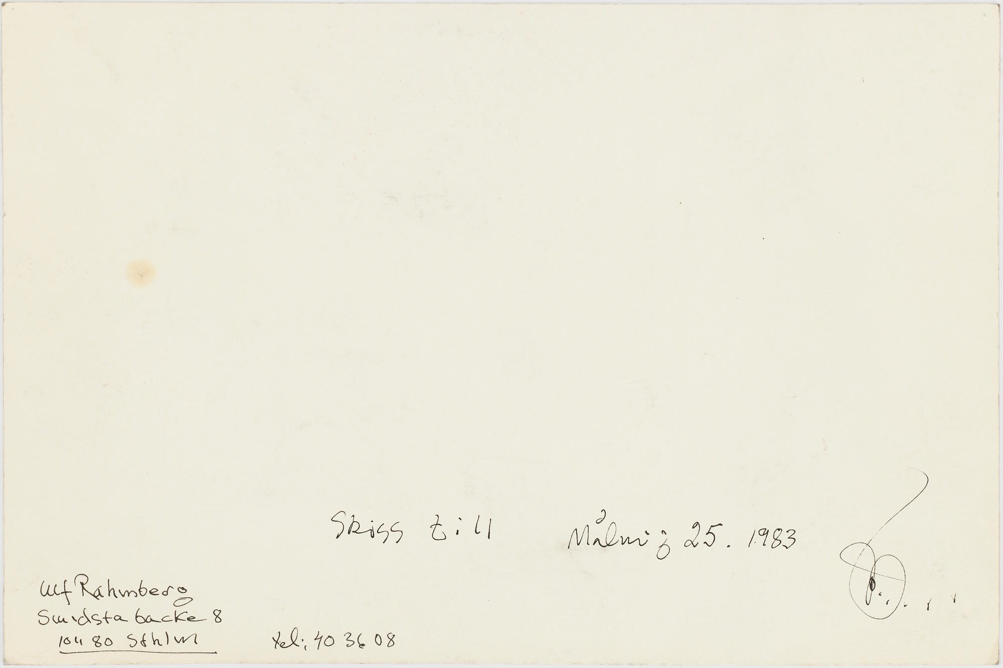 ULF RAHMBERG, Ink wash, signed with monogram and dated 1983 verso.