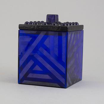 A 'Sininen blue' glass box by Markku Salo, Nuutajärvi, Notsjö, Finland, numbered 74/500.