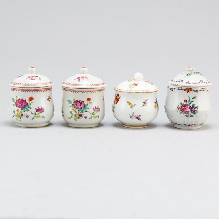 Four 18th century porcelain cream cups. Qianlong (1736-1795).