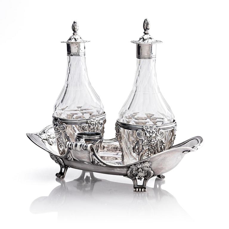 A French 18th century silver cruet-set, marks of Joseph Bouillerot, Paris 1775.