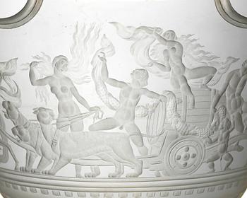 Simon Gate, a Swedish Grace engraved "Bacchus" bowl, Orrefors, Sweden 1926, engraved by Arthur Diessner.