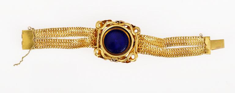 WRIST WATCH, 18k gold and enamel.