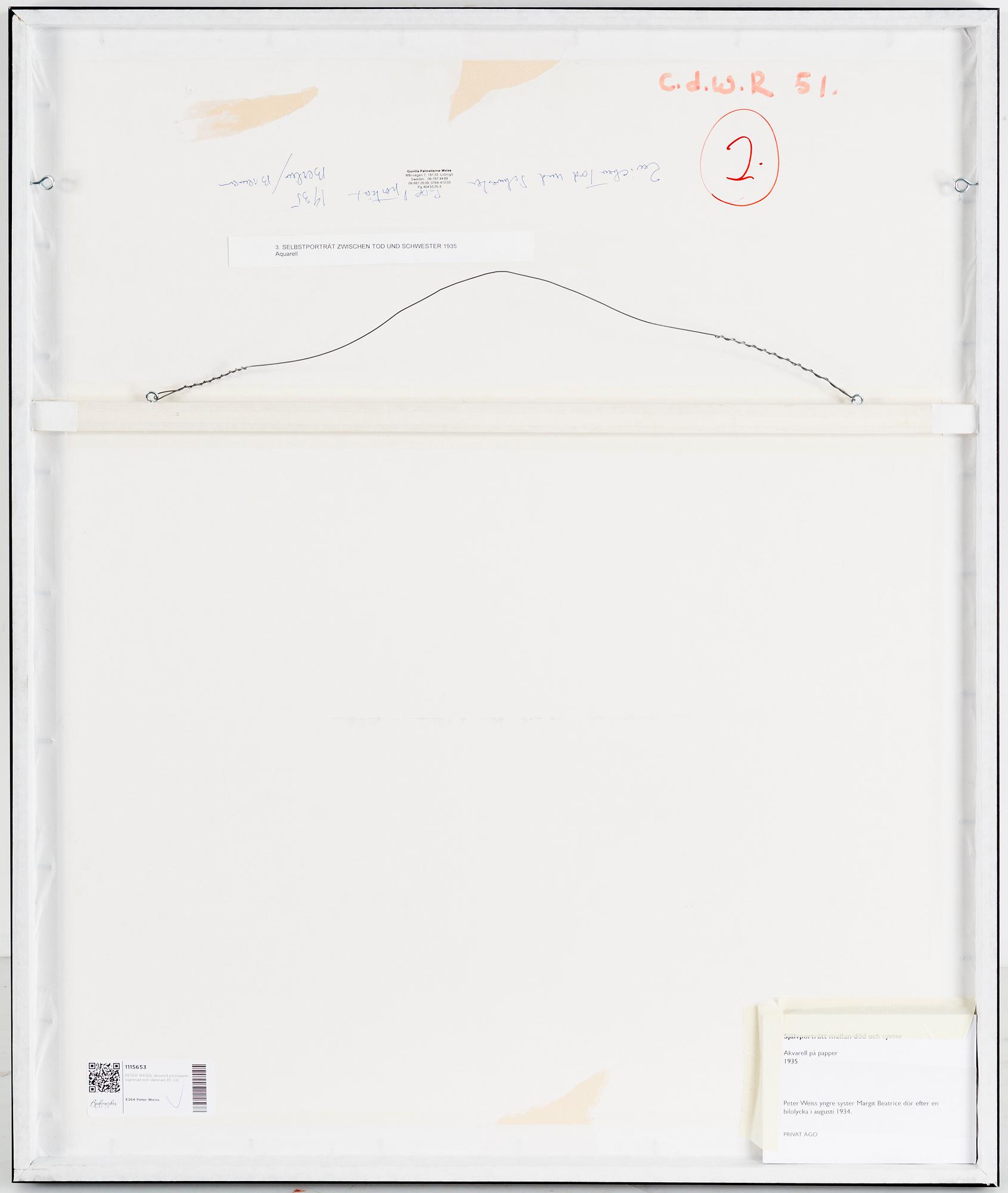 PETER WEISS, watercolour on paper, signed and dated 35.