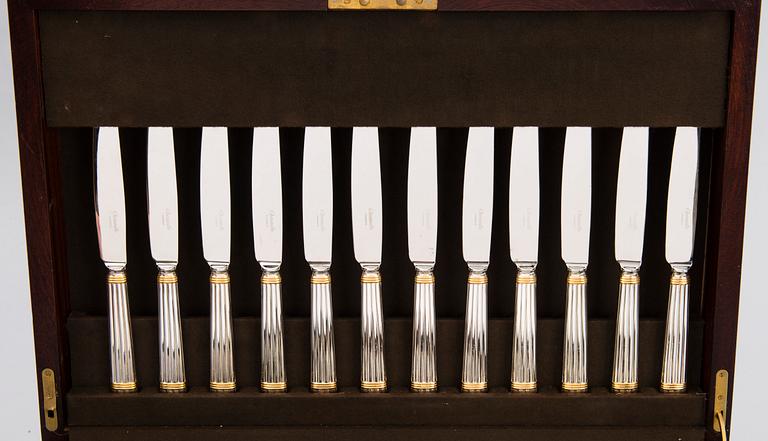 CHRISTOFLE 123-piece Aria Gold Ring Silver Plated Cutlery Set for Twelve persons.