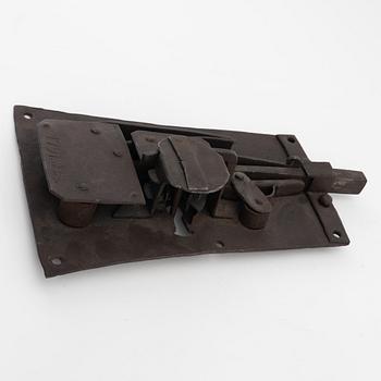 A large Sweidsh wrought iron lock, 18th Century, dated 1791.